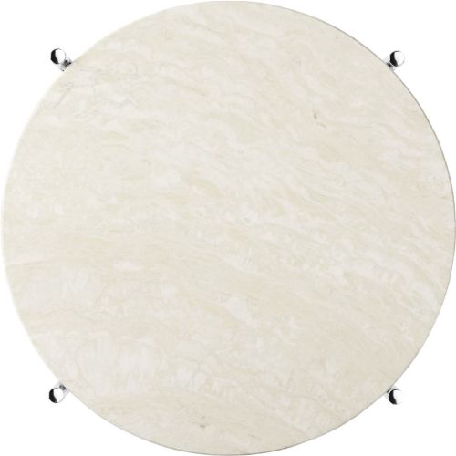 GUBI TS Side Table Ø: 40 cm - Polished Steel/Neutral White Travertine