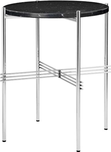 GUBI TS Side Table Ø: 40 cm - Polished Steel/Black Marquina Marble
