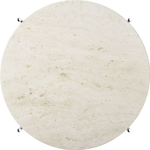 GUBI TS Coffee Table Ø: 55 cm - Polished Steel/Neutral White Travertine