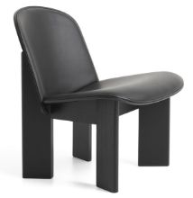 Billede af HAY Chisel Lounge Chair Polstret SH: 39 cm - Black Lacquered Oak/Sense Leather Black