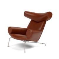 Billede af Fredericia Furniture Wegner Ox Chair  - Læder Cera 905 Russet Brown/Børstet Rustfrit Stål