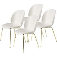 Billede af GUBI Beetle Dining Chair Conic Base 4 stk - Brass Semi Matt Base/Alabaster White Shell