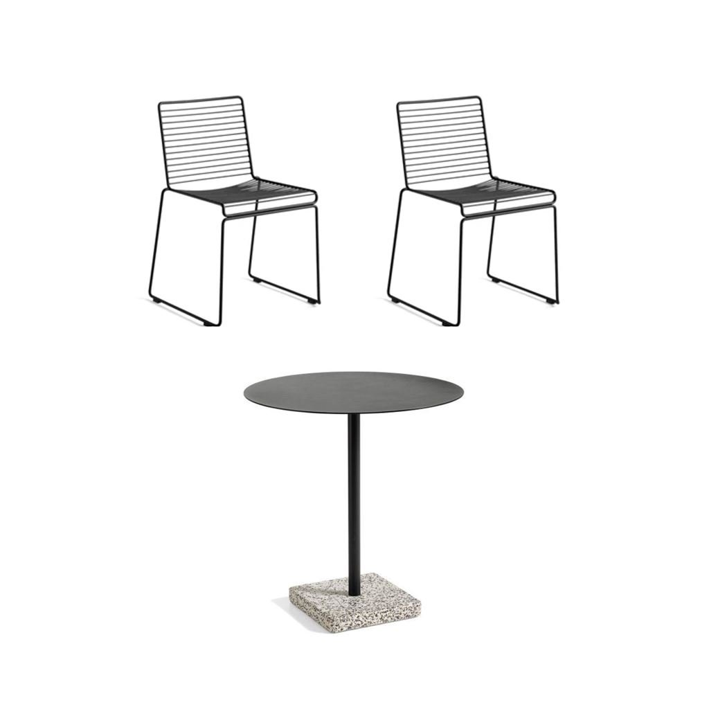 Billede af HAY Hee Dining Chairs + Terrazzo Table Havemøbelsæt - Sort/Grå