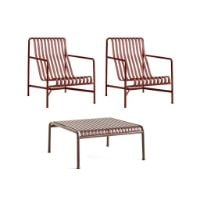 Billede af HAY Palissade Table Low + Lounge Chairs High Havemøbelsæt - Iron Red