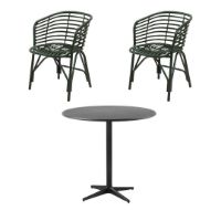 Billede af Cane-line Outdoor Drop Cafebord + Blend Stole Havemøbelsæt - Lava Grey/Aluminium/Dark Green