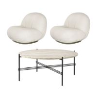 Billede af GUBI TS Outdoor Coffee Table + Pacha Outdoor Lounge Chairs Havemøbelsæt - White/Steel/Lorkey Limonta 40