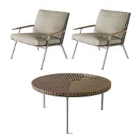 Billede af Vipp Outdoor 716 Open-Air Coffee Table + Open-Air Lounge 713 Chair - Teak/Beige