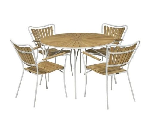 Mandalay Marguerit Havebord Ø110 cm Inkl. 4 Havestole Havemøbelsæt - Hvid/Teak 