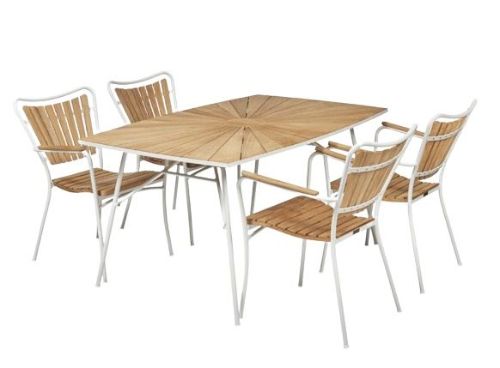 Mandalay Marguerit Havebord L: 144 cm Inkl. 4 Havestole Havemøbelsæt - Hvid/Teak 