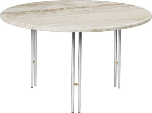 GUBI IOI Coffee Table Round Ø: 70 cm - Chrome/Brass Sphere/Rippled Beige 