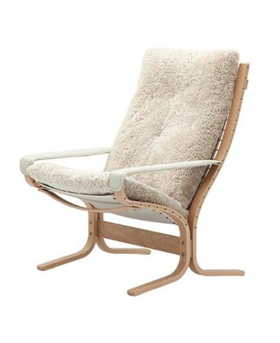 LK Hjelle Siesta Ovis Lænestol Høj Med Armlæn - Nature/Sheepskin Moonlight