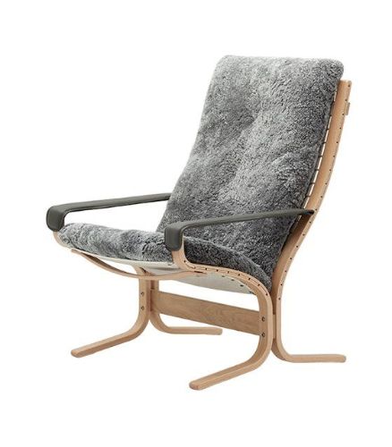LK Hjelle Siesta Ovis Lænestol Høj Med Armlæn - Nature/Sheepskin Scandinavian Grey