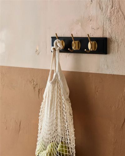 Nordal Edgy Knagerække m. 3 Knager B: 30 cm - Brass/Sort