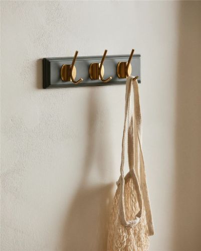 Nordal Edgy Knagerække m. 3 Knager B: 30 cm - Brass/Grå
