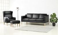 Billede af Stouby Eva 3 pers. sofa L: 200 cm - Sort Semianalin læder/Eg