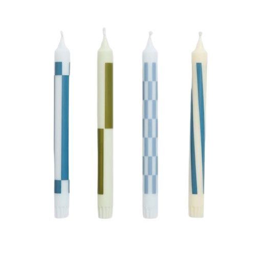 UDGÅR med lager HAY Pattern Candle Ø: 2,2 cm 4 stk - Green and Blues Set