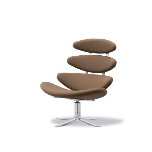 Fredericia Furniture 5000 Corona Lænestol m. Drejestel - Vidar 353/Børstet Stål