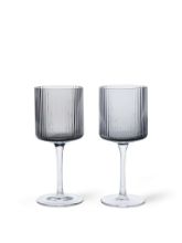 Billede af Ferm Living Ripple White Wine Glasses H: 16,8 cm - Set of 2 - Smoked Grey