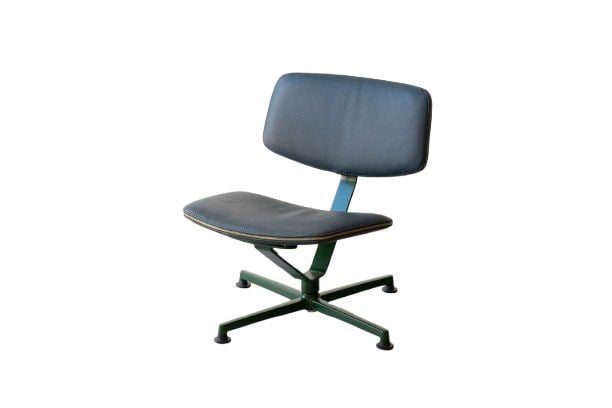 Billede af raawii Arba Lounge Chair H: 72 cm -Dark green base / dark blue leather