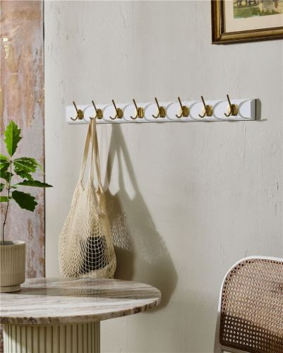 Nordal Edgy Knagerække m. 8 Knager L: 90 cm - Brass/Hvid
