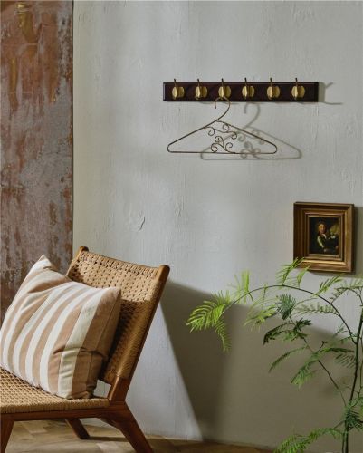 Nordal Edgy Knagerække m. 6 Knager L: 60 cm - Brass/Mørkebrun 