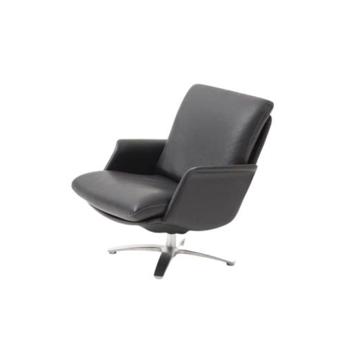 BERG Furniture Nasa Lav Lænestol SH: 46 cm - Mat Aluminium/Berg Soft Sort Læder
