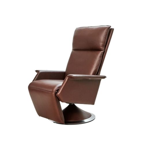 BERG Furniture Ceto Lænestol m. Fjernbetjening SH: 49 cm - Mat Krom/Nordic Brun Læder