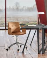 Billede af Bent Hansen Primum Armstol m. Drejestel+Hjul - Zenzo 3 223 Cognac Læder/Metalben