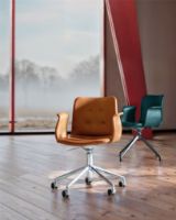 Billede af Bent Hansen Primum Armstol Højdejusterbar m. Drejestel+Hjul - Zenzo 3 223 Cognac Læder/Metalben