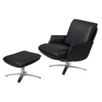 Billede af BERG Furniture Nasa Lav Lænestol inkl. Skammel SH: 46 cm - Mat Aluminium/Berg Soft Sort Læder