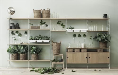 String Furniture Cabinet With Sliding Doors B: 78 cm - Oak OUTLET
