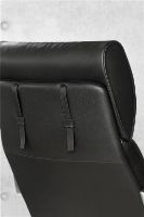 Billede af BERG Furniture Nasa Høj Åben Arm Lænestol m. Justerbar Nakkepude inkl. Skammel SH: 46 cm - Mat Aluminium/Berg Soft Sort Læder