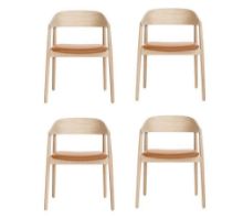 Billede af Andersen Furniture AC2 Stol SH: 43,5 cm Sæt af 4 stk - Eg Hvidpigmenteret Lak/Cognac Læder
