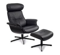Billede af Conform Timeout Lænestol inkl. Fodskammel SH: 42 cm - Sort Fantasy Læder m. Sortbejdset Eg/Sort Aluminium