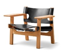 Billede af Fredericia Furniture 2226 Den Spanske Stol af Børge Mogensen SH: 33 cm - Sort Læder/Olieret eg