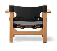 Billede af Fredericia Furniture 2226 Den Spanske Stol af Børge Mogensen SH: 33 cm - Sort Læder/Olieret eg
