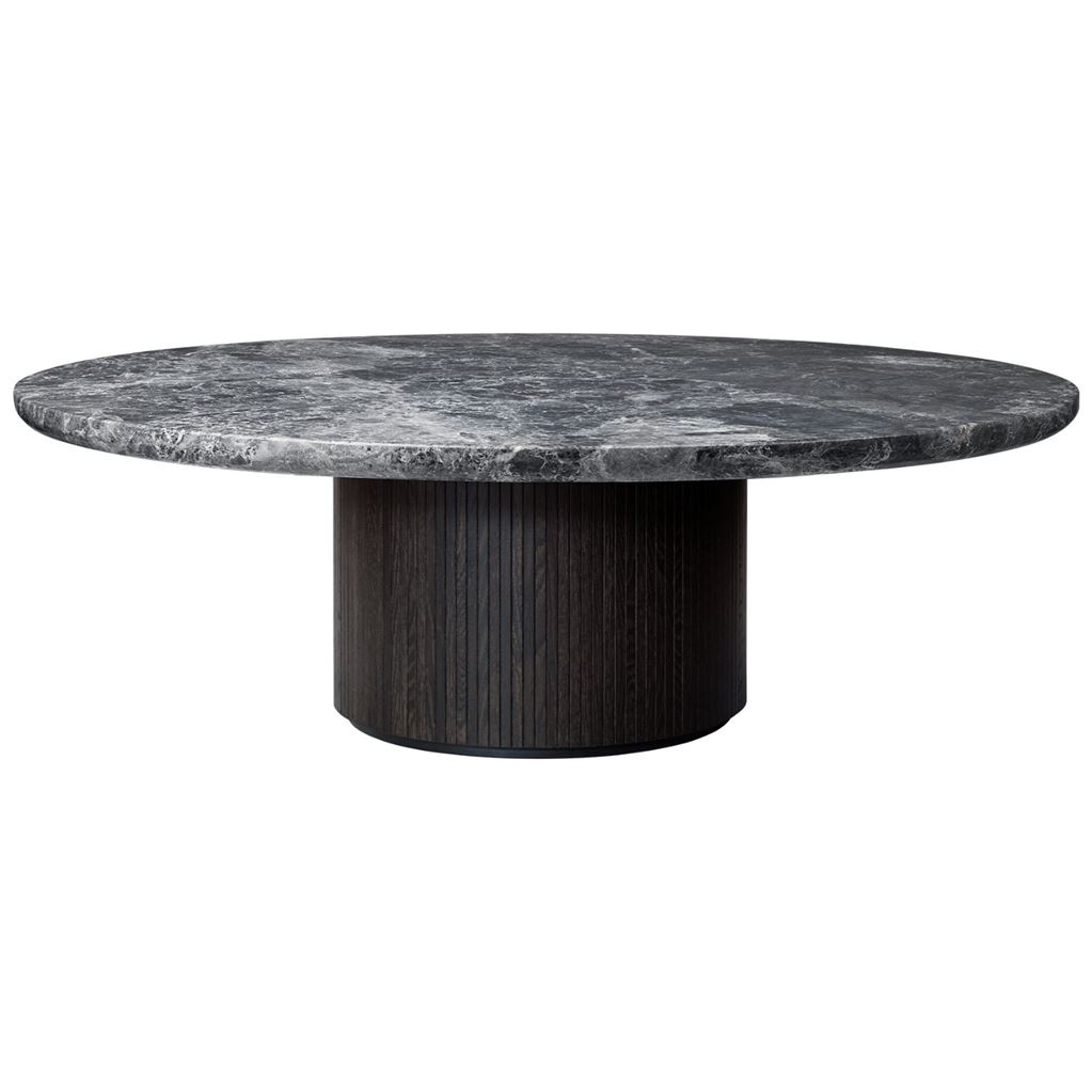 Billede af GUBI Moon Coffee Table Ø: 150 cm - Brun/Sortbejdset Egetræsfiner/Grå Marmor