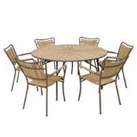 Billede af Mandalay Marguerit Havebord Ø: 140 cm inkl. 6 Havestole Havemøblesæt - Teak/Mocca
