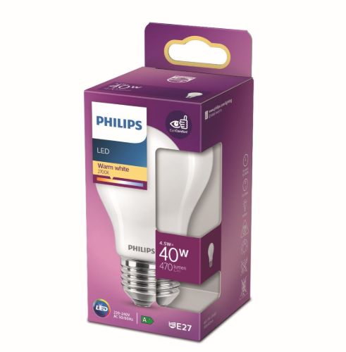 PHILIPS LEDClassic E27 LED Pære 4,5W (40W) - Varm Hvid