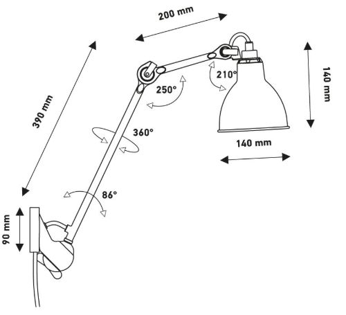 DCW Editions Lampe Gras N222 Væglampe Rund H: 40cm - Sort/Sort