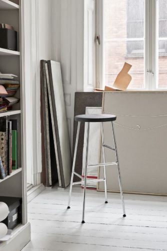 HAY Cornet Bar Stool High H: 75 cm - Chromed Steel/Soft Black Stained 