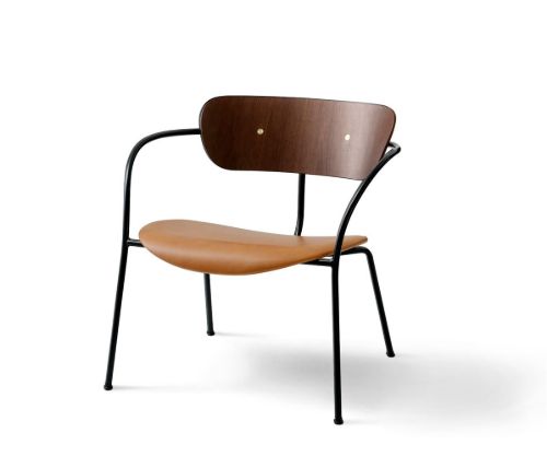 &Tradition Pavilion Lounge Chair AV6 - Valnød/Cognac læder m. messing