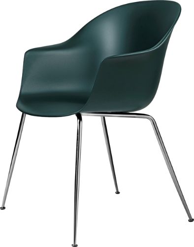 GUBI Bat Dining Chair Conic Base 45 cm- Black chrome base/Dark green
