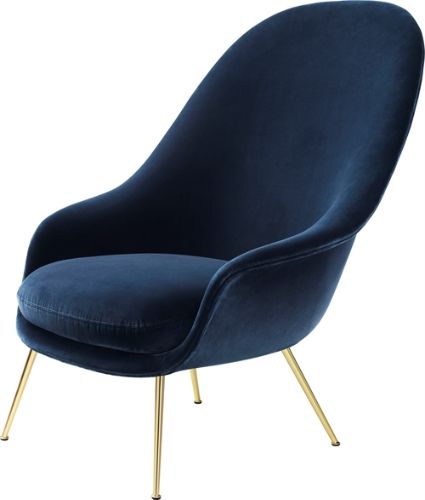 GUBI Bat Lounge Chair High Back 39 cm - Brass Semi Matt Velvet