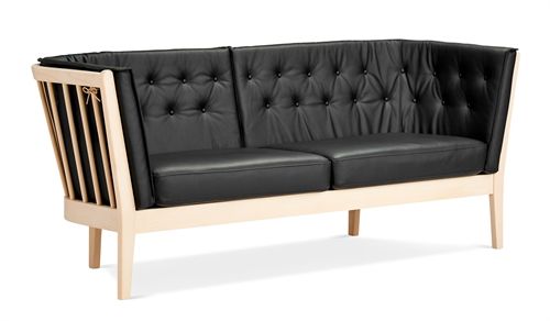 Stouby Maria 3 personers sofa - Ubehandlet bøg/Sort Sierra læder