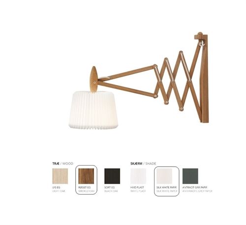 Le Klint 223 - 120 Saxlampe til væg H: 31 cm - Røget Eg / Silk White Papirskærm