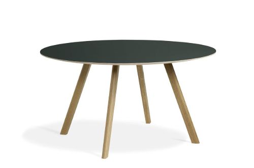 HAY CPH 25 Round Table Ø: 140 cm - Lacquered Solid Oak/Green Linoleum