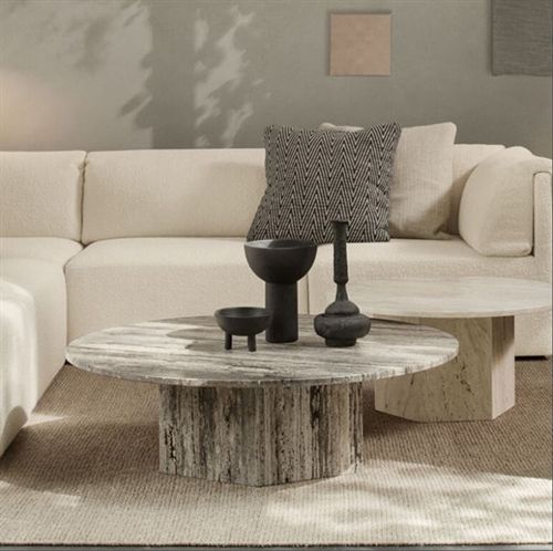 GUBI Epic Coffee Table Ø: 110 cm - White Travertine
