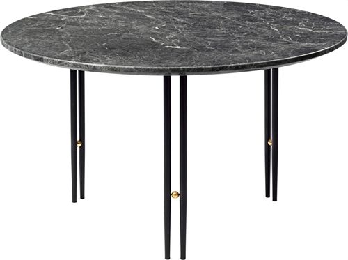 GUBI IOI Coffee Table - Round, Ø70 (Black Semi Matt Base / Brass Sphere, Grey Emperador Marble)