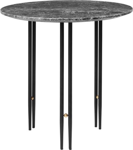 GUBI IOI Coffee Table - Round, Ø50 (Black Semi Matt Base / Brass Sphere, Grey Emperador Marble)